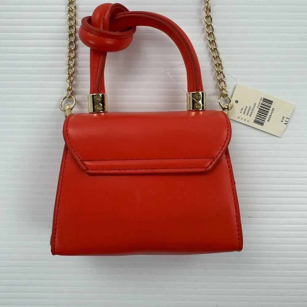 Anthropologie Mini Handbag Red Knot Handle Gold Chain Crossbody Purse NWT